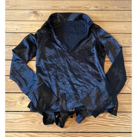 Amisu Silky Wrap Shirt Size Small Women’s Black - Picture 1 of 8
